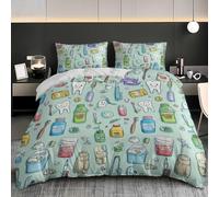 3D Juego de Cama de Microfibra Suave 220x220 cm Tema MéDico Dental Fundas Nórdicas Cama 135 con Cremallera, Funda Nórdica Verde Claro 3 Piezas para Decoración del Dormitorio