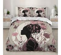 3D Juego de Cama de Microfibra Suave 240x220 cm Silueta Femenina RomáNtica Fundas Nórdicas Cama 150 con Cremallera, Funda Nórdica Rosa 3 Piezas con 2 Fundas de Almohada para Niños y Adulto