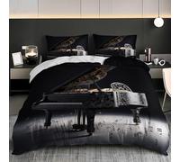 3D Juego de Cama de Microfibra Suave 260x240 cm Tema Musical para Piano Fundas Nórdicas Cama 180 con Cremallera, Funda Nórdica Negro 3 Piezas para Decoración del Dormitorio