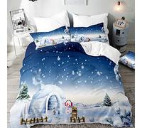 3D Juego de Ropa de Cama 3 Piezas, Morbuy Navidad Impreso Microfibra Juego de Fundas de Edredón Incluye 1 Funda Nórdica y 2 Funda de Almohada (Casa de Nieve,150x200cm)