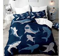 3D Juego de Ropa de Cama 3 Piezas, Morbuy Tiburón Impresión Microfibra Juego de Fundas de Edredón Incluye 1 Funda Nórdica y 2 Funda de Almohada (Tiburon Lindo,200x200cm)