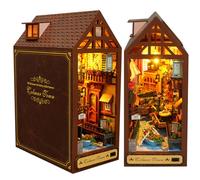 3D Jungle Hut Soporte de Libro de Madera Puzzle DIY casa de muñecas Sujetalibros de Madera Book Nook Model Building Kit con luz LED para Adolescentes y Adultos para Construir Creatividad