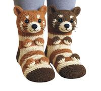 3D Knit Animal Socks, Funny Animal Socks Hand-Crocheted Warm Thick Cotton for Home Lounging (Cat)