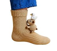 3D Knit Animal Socks, Funny Animal Socks Hand-Crocheted Warm Thick Cotton for Home Lounging (Duck)