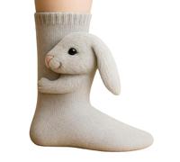 3D Knit Animal Socks, Funny Animal Socks Hand-Crocheted Warm Thick Cotton for Home Lounging (Rabbit)