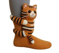 3D Knit Animal Socks, Funny Animal Socks Hand-Crocheted Warm Thick Cotton for Home Lounging (Tiger)