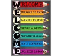 3D Learning LLF Welcome Poster for Classrooms- Laminated 14x19.5 in - Back To School Classroom Door Decorations Teachers Supplies for Presc