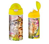 3D LiveLife Gourde - Chatons Amusants de Deluxebase. plastique Chat Lenticulaire 3D avec Paille. Gourde pour enfants 600 ml avec illustrations originales de l'artiste renommé Michael Searle