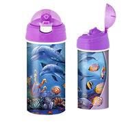 3D LiveLife Gourde - Royaume des Hippocampes de Deluxebase. Gourde plastique Océan Lenticulaire 3D avec Paille. Gourde enfants 600 ml avec illustrations originales artiste renommé Steve Sundram