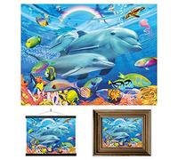3D LiveLife Lenticular Cuadros Decoración - Familia de delfines de Deluxebase. Poster 3D sin marco del océano. Obra de arte original con licencia del reconocido artista, Michael Searle