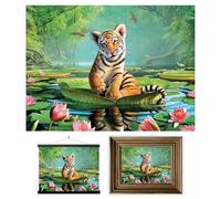 3D LiveLife Lenticular Cuadros Decoración - Tigre & Lirios de Deluxebase. Poster 3D sin marco de la jungla. Obra de arte original con licencia del reconocido artista, Jerry LoFaro