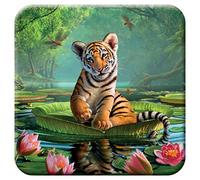 3D LiveLife Posavasos de Corcho - Tigre & Lirios de Deluxebase. Posavasos de Corcho de Gatos Lenticular 3D, con Ilustraciones Originales con Licencia del reconocido Artista Jerry LoFaro