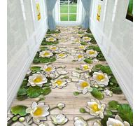 3D Lotus Floral Road Carpet Runner Rug Non-Slip Washable for Hallway Entrance Office Living Room Bedroom Kitchen Floor Modern Decoration