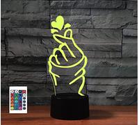 3D mano corazón gesto control remoto 16 colores luces de noche ilusión acrílico LED mesa mesita de noche lámpara niños dormitorio escritorio decoración regalos de cumpleaños juguete para niños