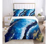 3D Mármol Juego de Funda nórdica Adultos Hombre Mujer Juego de Cama Acuarela Líquido Mármol Azul Dorado Negro Blanco Gris Diseño Funda edredón (Estilo 2, 200x220 cm - Cama 135 cm)