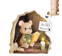 3D Mausloch Realistischer Wandaufkleber,15 * 15 Cm / 5,9 * 5,9 Zoll Maus Lesebuch Wandaufkleber Wanddekoration - Lustiger, Im Dunkeln, Abnehmbarer Aufkleber Für Hotels, Büros, Badezimmer,