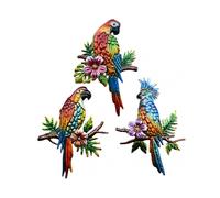 3D Metal Colorful Birds Sculpture Parrot Tropical Wall Art Hanging Decor for Patio Wall Fence Garden