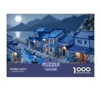 3D Miniture Scene of Village 1000 Pcs Premium-Karton Puzzle Night of A Village Lebendige Bilder Familienspiel Puzzles Für Erwachsene Und Kinder 52x38cm/1000pcs