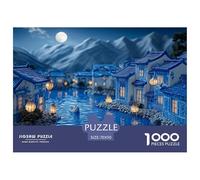 3D Miniture Scene of Village 1000 Pcs Stabiler Karton Puzzle Night of A Village Lebendige Bilder Kreatives Spiel Puzzles Als Geburtstagsgeschenke 70x50cm/1000pcs