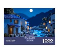 3D Miniture Scene of Village 1000 Piezas Cartón Rompecabezas Village Night Imágenes Vibrantes Juego Familiar Puzzle para Niños Pequeños 52x38cm/1000pcs