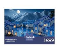 3D Miniture Scene of Village 1000 Stück Ökopapier Puzzle Night of A Village Lebendige Bilder Familienspiel Puzzles Als Geburtstagsgeschenke 38x26cm/1000pcs