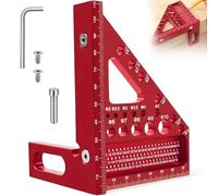 3D Multiángulo Escuadra Carpintero, 22.5-90° Transportador Angulos Aleación de Aluminio, Regla Ángulo Carpintería Multifuncional, Herramienta Medición Precisión para Ingeniero (Rojo)