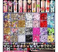 3D Nagel Charms und Nagel Edelsteine, süße Nagel Strass und Charms Y2K für Nägel Nesign, Sorte Schmetterling Schleife Mond Stern Blume Junk Case Charms Gold Perlen Nagelschmuck