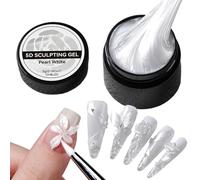 3D Nail Gel - White Sculpture Gel for Extensions, Smooth Non-Stick Nail Carving Gels, Pearlescent White Satin Manicure Glue for Beauty Charm, Fingernail Extension, Salon Decoration, and Wedding Design