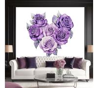 3D No Tejidopapel Pintado Acuarela Rosa Moradarosas Moradas En Forma De Corazón - Fotomural Decorativo Para Salón, Dormitorio, Habitación Infantil, Estudio O Fondo De Tv