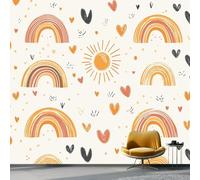 3D No Tejidopapel Pintado Arcoíris De Dibujos Animadospatrón De Corazón De Arcoíris - Fotomural Decorativo Para Salón, Dormitorio, Habitación Infantil, Estudio O Fondo De Tv