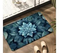 3D of Blue Green Leaf Petal Flower Pattern Floor Mat, Polyester Fabric, Machine Washable, Suitable for Bedroom Living room-60x90cm