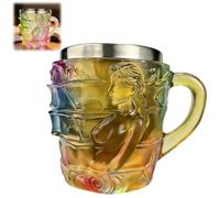 3D Painted Girl Book Mug,Women's Image Book Cup with Handle,Resin & Stainless Steel Novelty Coffee Mugs,Handcrafted Painted Books Mug for Readers Librarians Literature Lovers (Style C)