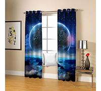 3D Paisaje Marino Con Lluvia De Meteoritos Azul Cortinas Opacas De Térmica Aislante Para Salón Habitación Dormitorio, Modernos Cortinas, 160x240Cm De La Cortina Con Ojales, Cortinas Para Niños, 2 Pan