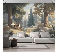 3D Panorámica De Pared De Ciervos Del Bosque Naturaleza De Cuento De Hadas Premium Papel Pintado Seda Para Sala Dormitorio Niño Dormitorio Decoración Moderno Póster Cuadros Fotos Pared (300 x 210cm )