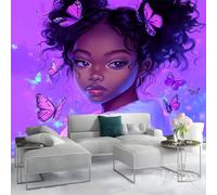 3D Panorámica De Pared De Estilo Anime Mariposa Morada Niña Americana Premium Papel Pintado No Tejido Para Sala Dormitorio Niño Dormitorio Decoración Pared Moderno Póster 400 x 280 cm (W x H)