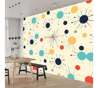 3D Panorámica De Pared De Estilo Retro Crema Lunares Estrella Atómica Premium Papel Pintado No Tejido Para Sala Dormitorio Niño Dormitorio Decoración Pared Moderno Póster 500 x 280 cm (W x H)