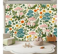 3D Panorámico Mural 250 x 175 cm Papel pintado no tejido para sala de estar, dormitorio infantil, dormitorio, campaña botánica decoración de pared, póster de pared con setas, flores y bayas