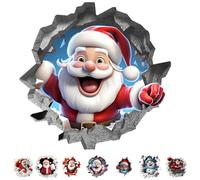 3D Papá Noel se rompe a través de la pared, adhesivo de pared autoadhesivo, reutilizable, sin dejar residuos, decoración festiva, salón, cocina, baño, divertido Papá Noel, viene adhesivo de pared
