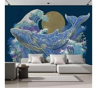 3D Papel Pintado Ballena Azul De Las Olas Para Pared, Mural Decorativo Estilo Japonés Ukiyo-E Para Salón Dormitorio Póster Fotográfico Papel Tapiz Fotomurales De Pared 250x175cm