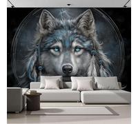 3D Papel Pintado Cabeza De Lobo De Estilo Tribal Para Pared, Mural Decorativo Estilo De Arte De Fantasía Para Salón Dormitorio Póster Fotográfico Papel Tapiz Fotomurales De Pared 350x256cm