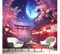 3D Papel Pintado Cielo Nocturno Con Flores De Cerezo Para Pared - Mural Decorativo Magenta Para Dormitorio Y Sala Paisaje De Anime - Póster Fotográfico Papel Tapiz Fotomurales De Pared 400X280Cm