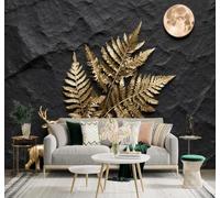 3D Papel Pintado Creatividad Ciervo Dorado Hojas De Helecho Doradas Luna | Tejido de Seda con Textura Alta Gama Ideal Para el Salón Dormitorio Estudio la Oficina Comedor y Pared Trasera TV-150cm×105cm