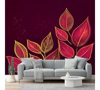 3D Papel Pintado Decorar Para Pared - Mural Decorativo Impermeable Para Dormitorio Y Sala Borgoña Pan De Oro Arce Rojo- Papel Tapiz Fotomurales De Pared