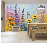 3D Papel Pintado Dibujo A Mano Flores Silvestres De Colores Girasoles | Cuadros Decorativos de Seda Gama Ideales Para el Estudio la Oficina Comedor Salón Dormitorio Pared Trasera del TV-300cm×210cm