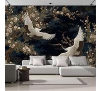 3D Papel Pintado Grulla Flores Ramas Hojas Para Pared, Mural Decorativo Estilo Tradicional Oriental Para Salón Dormitorio Póster Fotográfico Papel Tapiz Fotomurales De Pared 200x140cm