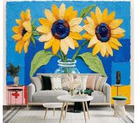 3D Papel Pintado Jarrón De Cristal Girasoles Abstracto Azul Y Rojo Textura | Tejido de Seda con Textura Alta Gama Ideal Para el Salón Dormitorio Estudio la Oficina Comedor y Pared Trasera TV-430cm×300cm