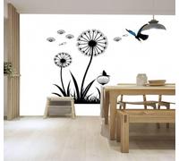3D Papel Pintado Minimalista Blanco Y Negro Diente De León Negro Mariposa | Cuadros Decorativos de Seda Gama Ideales Para el Estudio la Oficina Comedor Salón Dormitorio Pared Trasera del TV-200cm×140cm