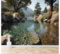 3D Papel Pintado Montañas Y Ríos Luminosos Árboles Rocas Cascadas Paisajes