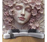 3D Papel Pintado Mujer Con Flores De Cerezo Y Ojos Cerrados Para Pared, Mural Decorativo Retrato En Relieve De Figura Onírica Para Salón Póster Fotográfico Papel Tapiz Fotomurales De Pared 350x256cm