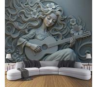 3D Papel Pintado Mujer Tocando La Guitarra Para Pared, Mural Decorativo Relieve De Figura Vintage Para Salón Dormitorio Póster Fotográfico Papel Tapiz Fotomurales De Pared 250x175cm